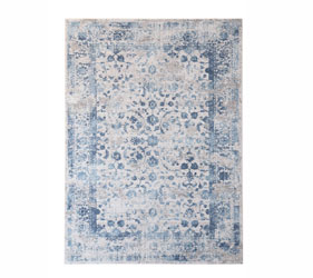 A modern Take on a Traditional Rug IN blue and grey 