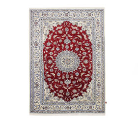 NAIN RUG IN RED BACKGROUND AND WHITE DETAILS IN SILK