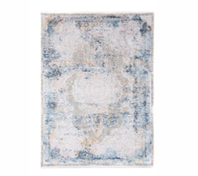 a modern take on a vintage carpet faded grey blue and gold 