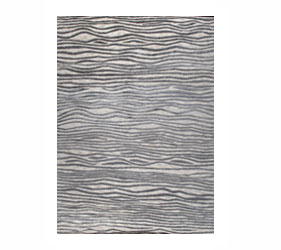 Beige modern handmade wool carpet with wavy lines in a shade of grey